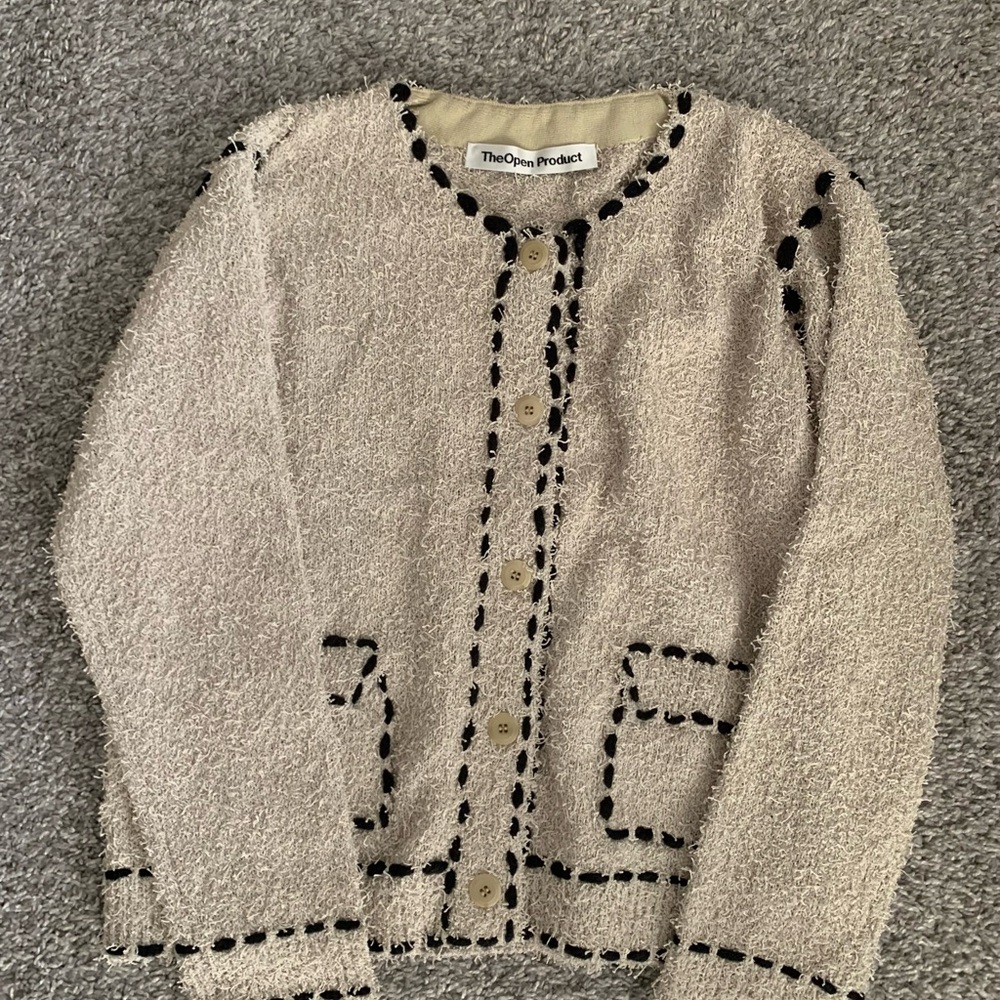TheOpen Product Beige Cardigan Sweater (styled by Kendall Jenner).